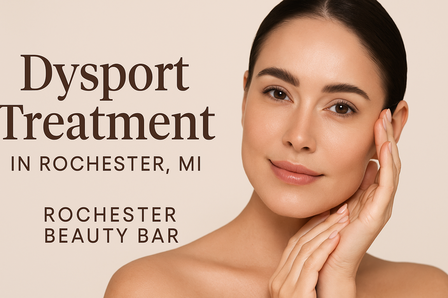 Smiling woman with smooth skin promoting Dysport treatment at Rochester Beauty Bar in Rochester, MI